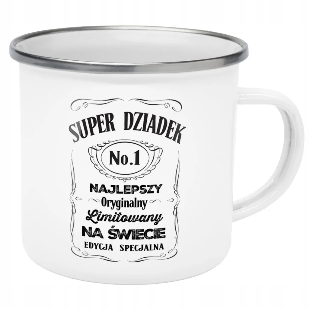 Emaliowany Kubek Garnuszek 300 ml Dzień Dziadka Prezent Super Dziadek