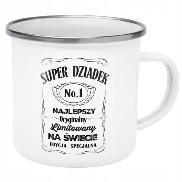 Emaliowany Kubek Garnuszek 300 ml Dzień Dziadka Prezent Super Dziadek