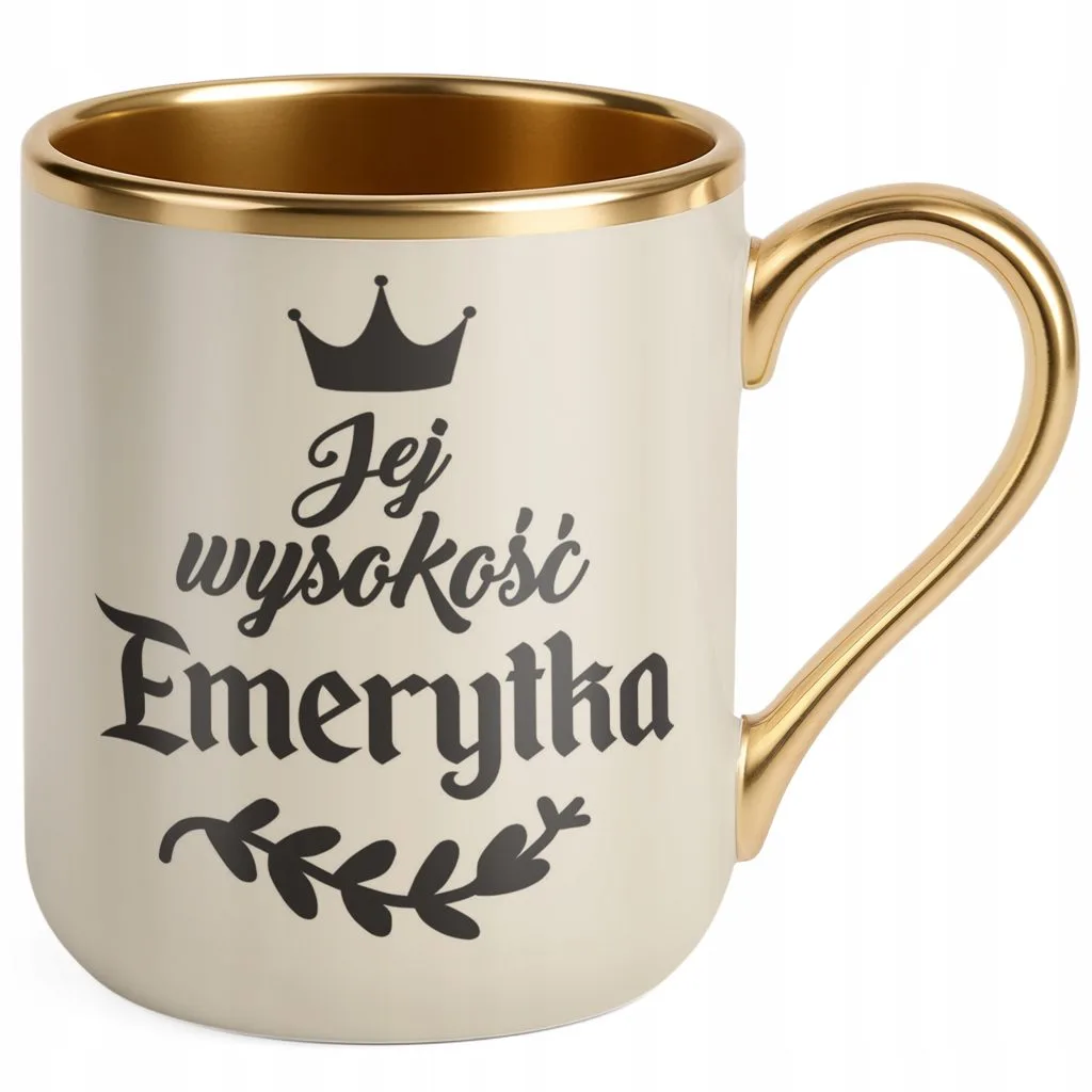 Kubek Premium Złoty Ecru Z okazji Emerytury Dla Emerytki Prezent