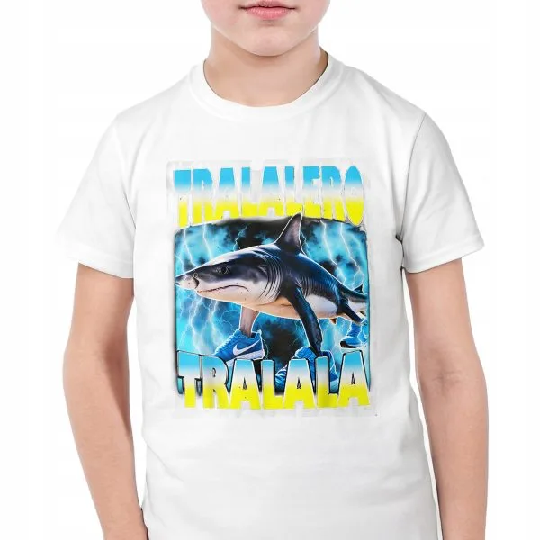 Koszulka biała dziecięca Tralalero Tralala viral tiktok brainrot mem