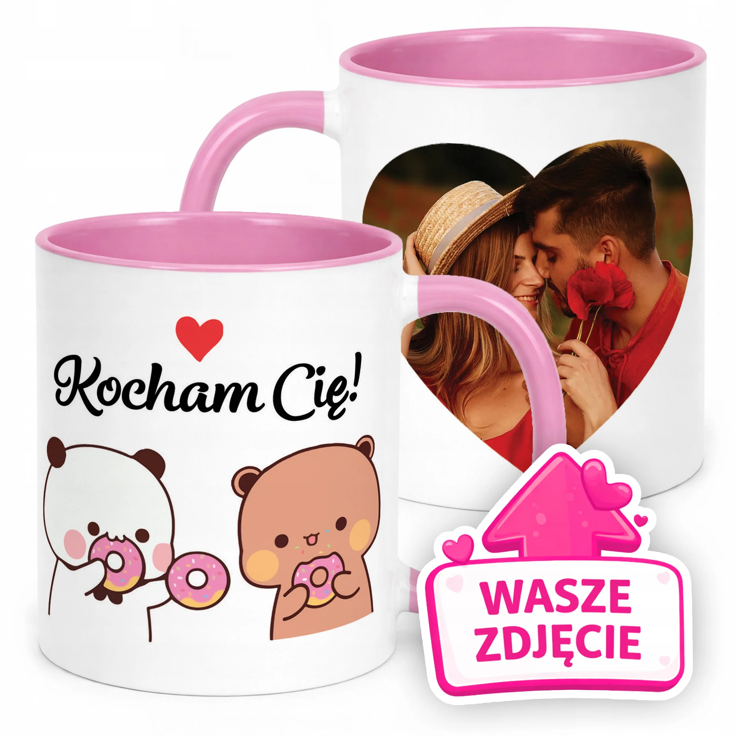 Kubek Różowy Z Własnym Zdjęciem Serce Walentynki Prezent Upominek