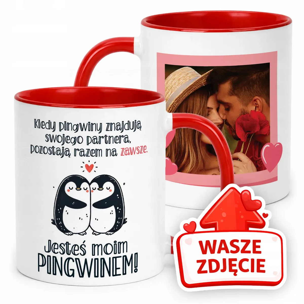 Kubek Czerwony Z Własnym Zdjęciem Serce Walentynki Prezent Upominek