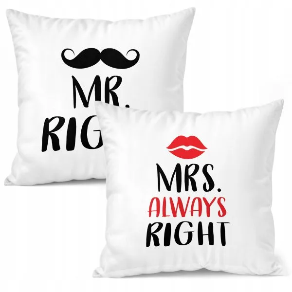 Zestaw Poduszek Walentynkowy Walentynek MR RIGHT & MRS ALWAYS RIGHT