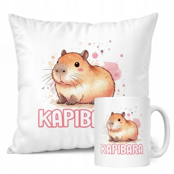 Zestaw Kubek + Poduszka Kapibara Capybara Zwierzak Słodki Dla Dzieci