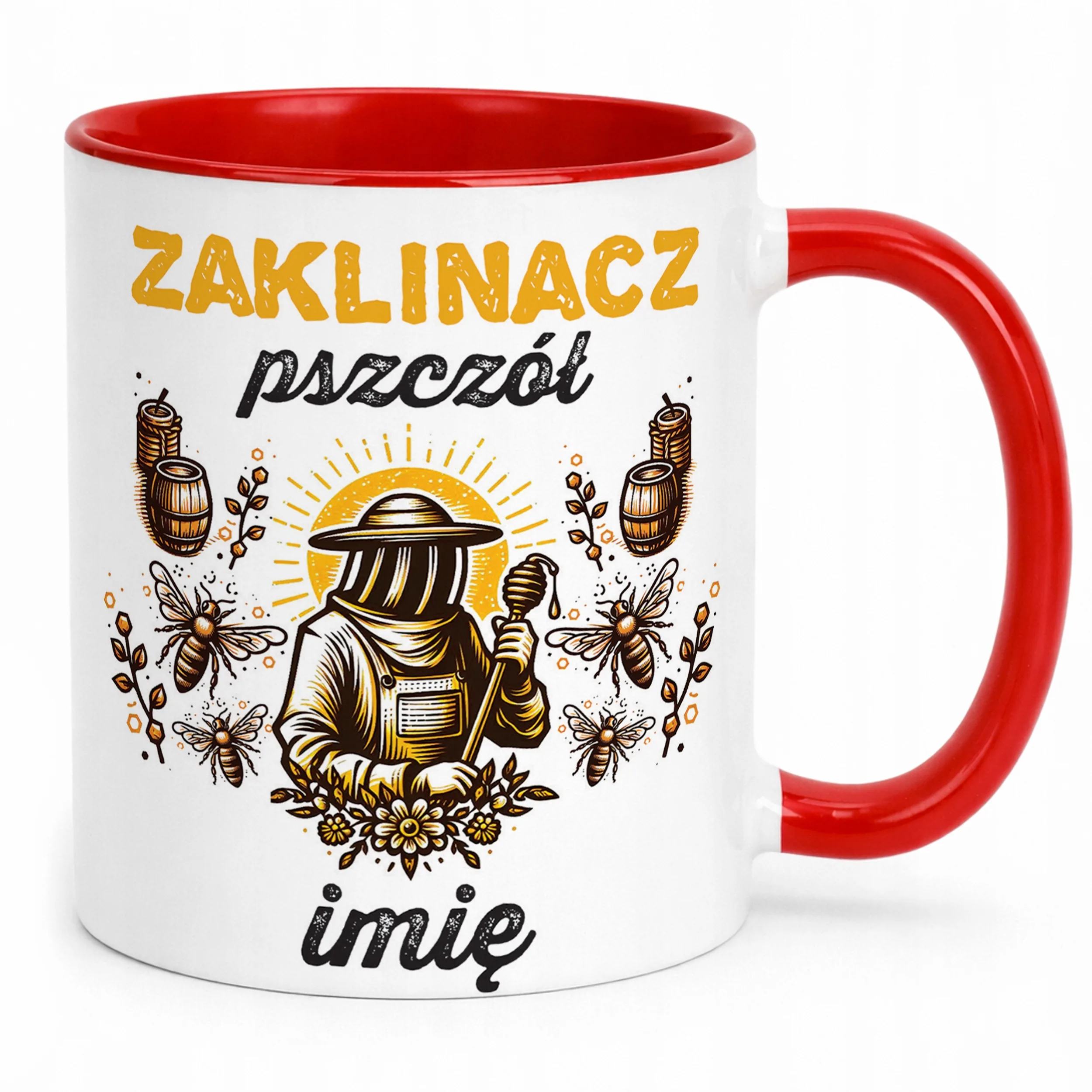 Kubek Czerwony Personalizowany Dla Pszczelarza Pszczoły Pasieka Prezent