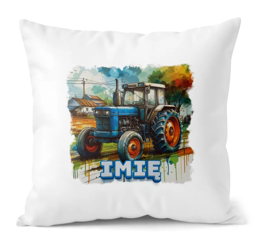 Poduszka 38×38 cm z Imieniem Traktor Farma dla dziecka