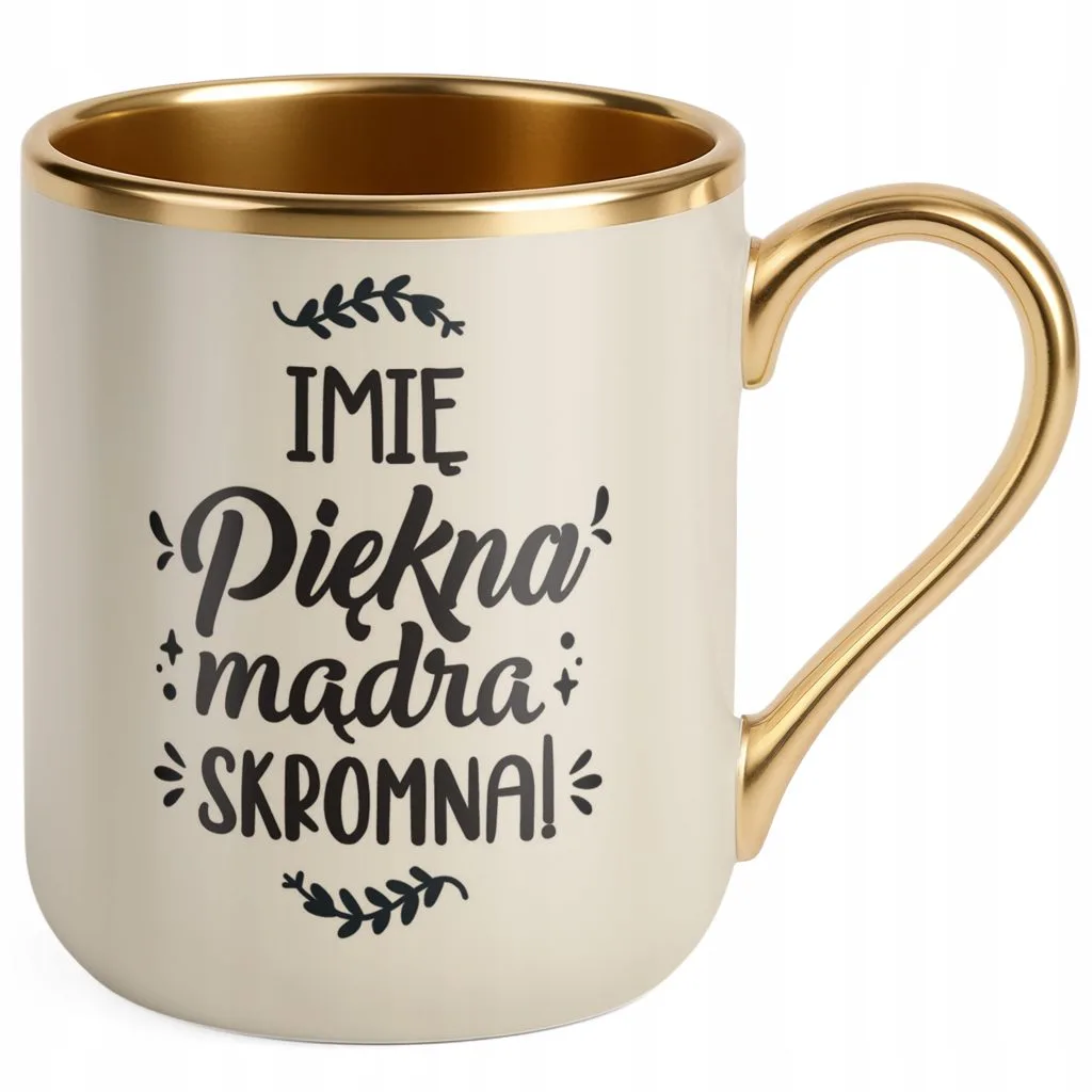 Kubek Premium Złoty Ecru Personalizowany Dzień Kobiet Zabawny