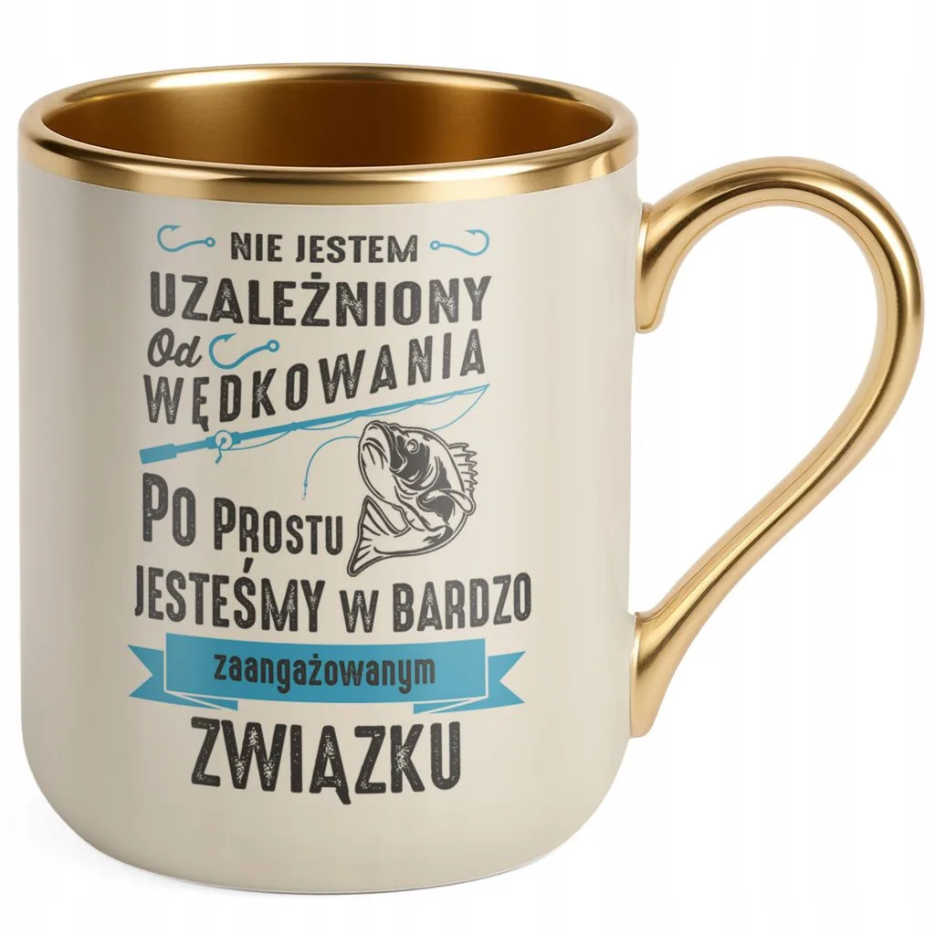 Kubek Premium Złoty Ecru Dla Wędkarza Wędkowanie Ryby Zabawny Prezent