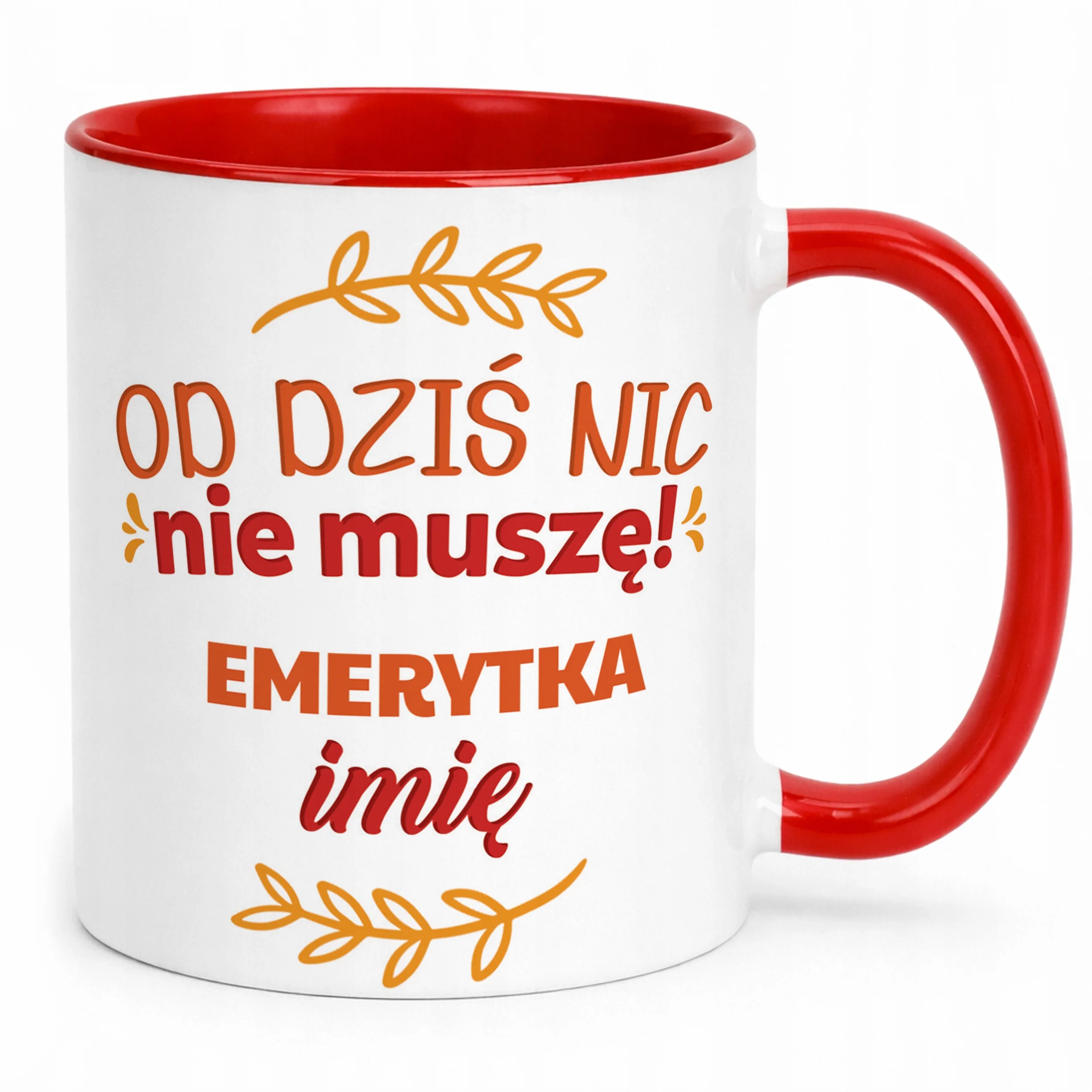 Kubek Czerwony Personalizowany z okazji Emerytury Dla Emerytki Prezent