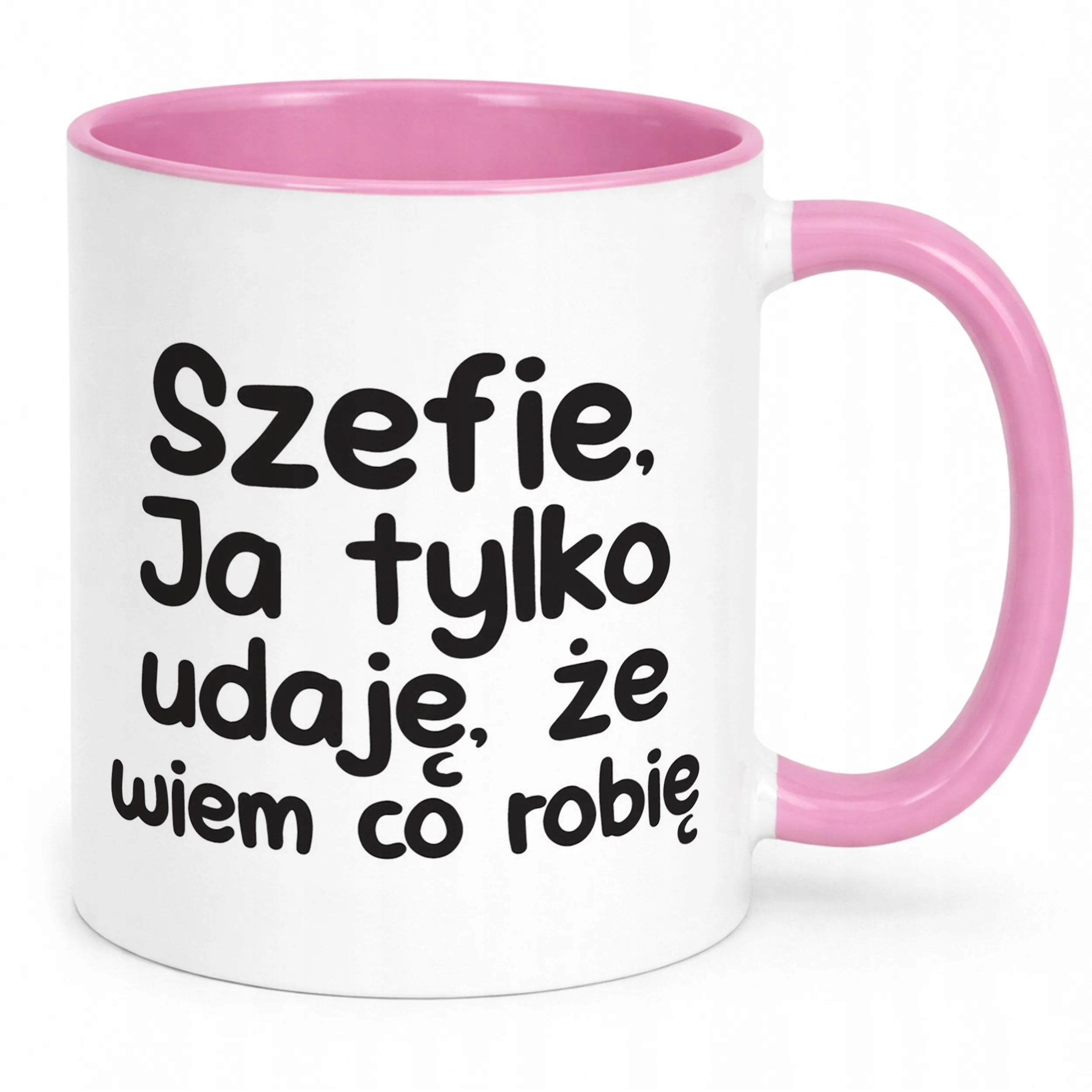Kubek Różowy Szefie Ja Tylko Udaję Że Wiem Śmieszny Zabawny Prezent