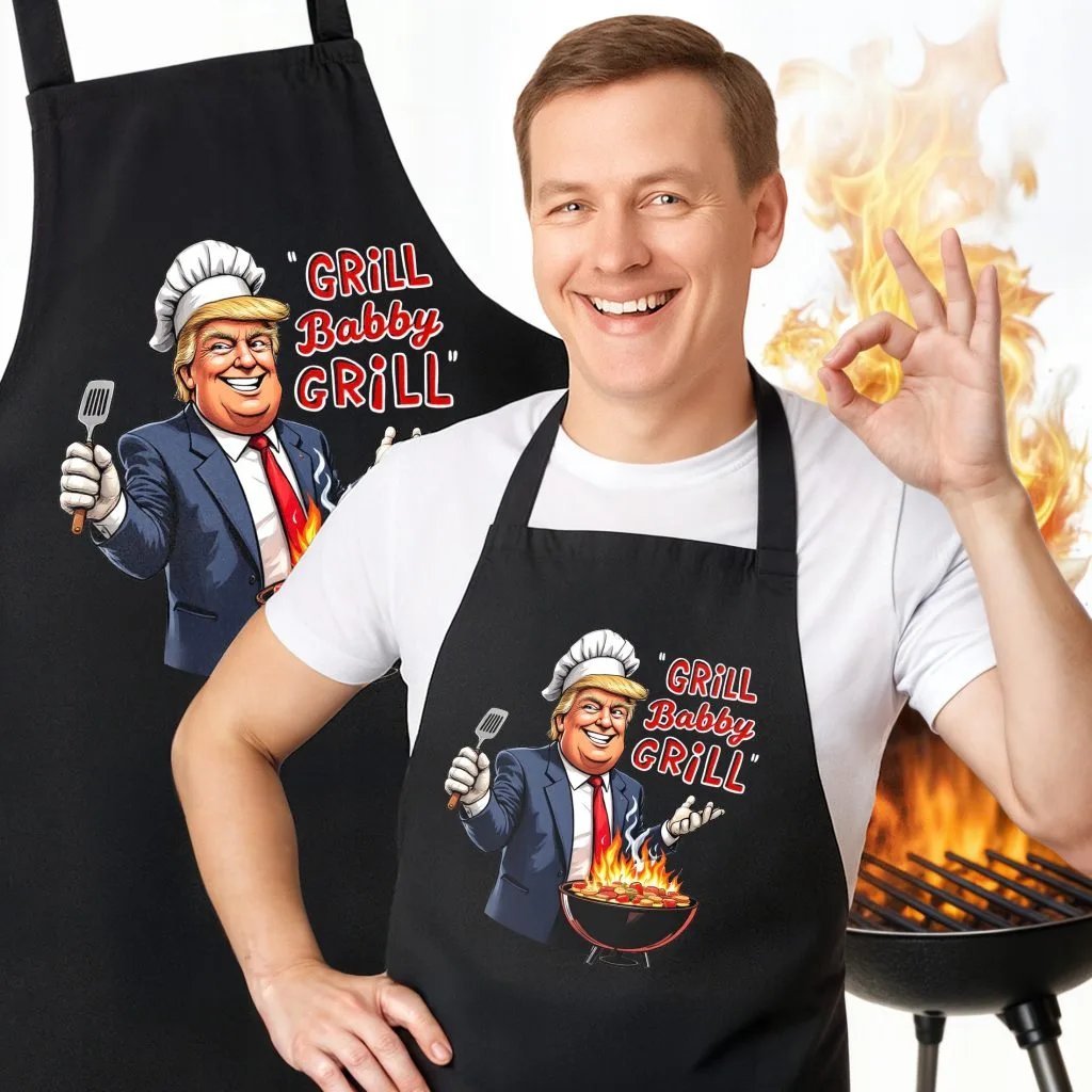 Bawełniany Czarny Fartuch Kuchenny Grill Baby Trump Fartuszek Z Nadrukiem