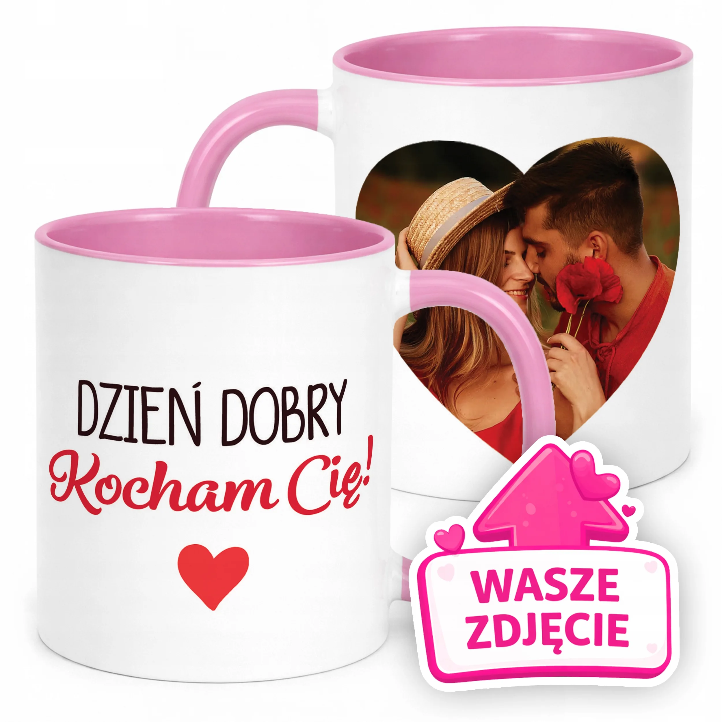 Kubek Różowy Z Własnym Zdjęciem Serce Walentynki Prezent Upominek