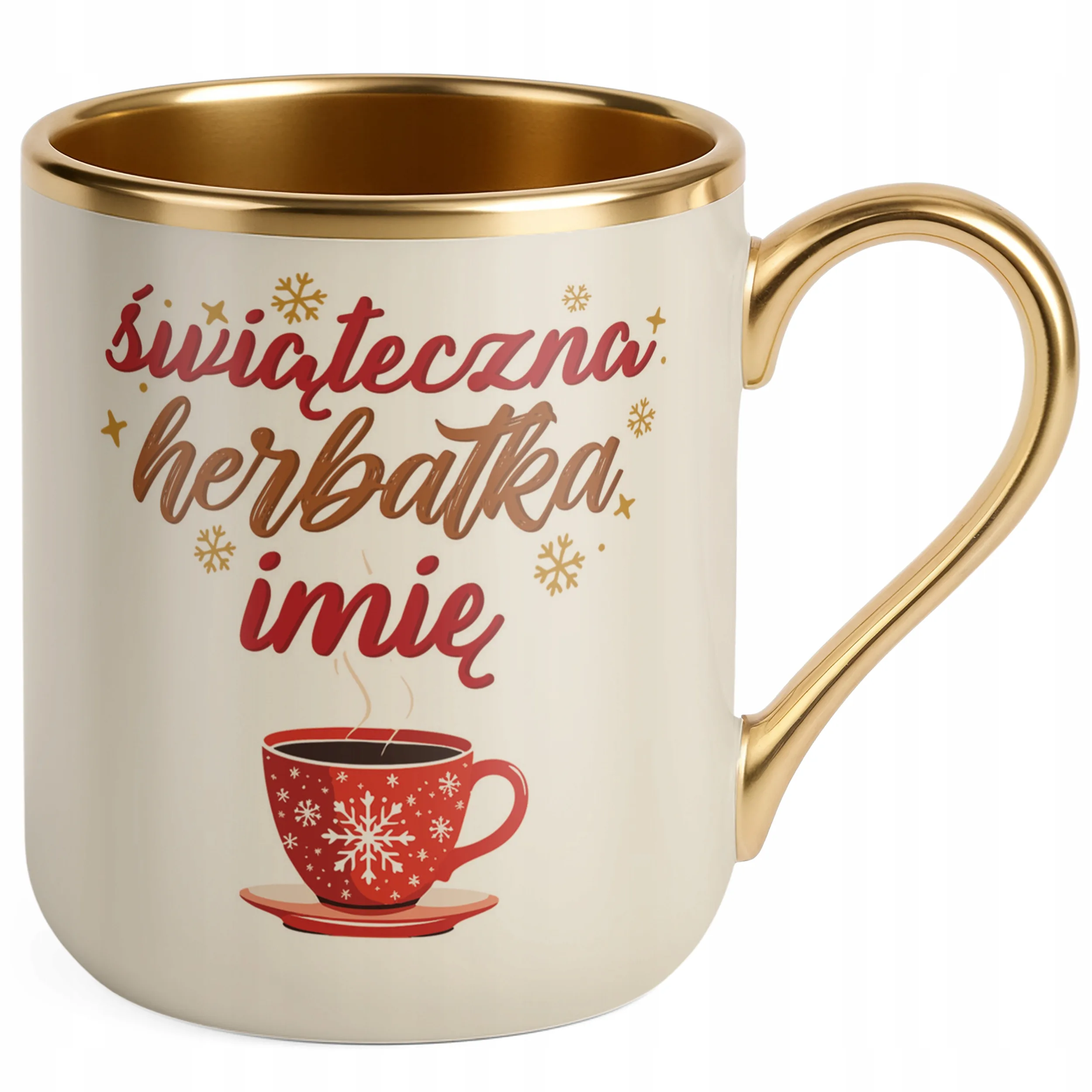 Kubek Premium Złoty Ecru Personalizowany Świąteczna Herbatka Prezent