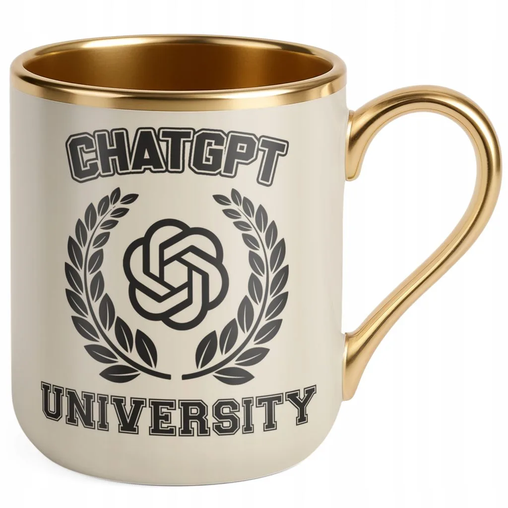 Kubek Premium Złoty Ecru ChatGPT University Zabawny Prezent Upominek