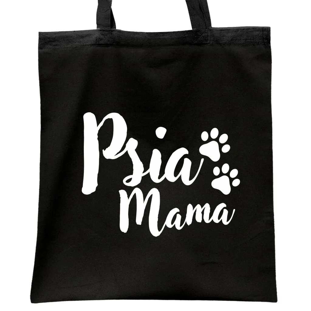 Torba bawełniana czarna na zakupy Psia Mama Dla Właścicielki Psa