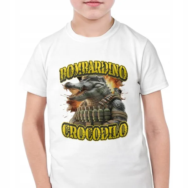 Koszulka biała dziecięca Bombardino Crocodilo viral tiktok brainrot