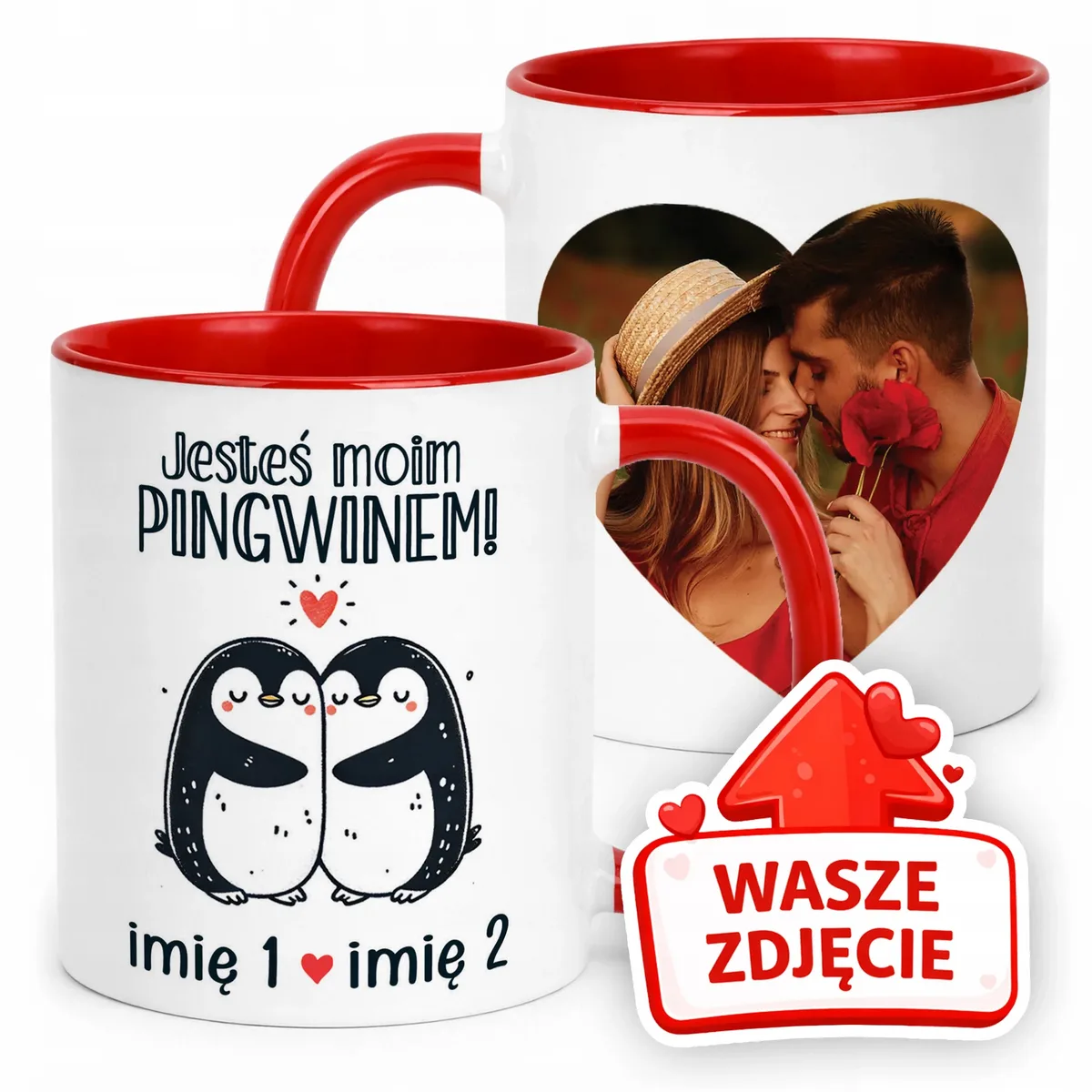 Kubek Czerwony Z Własnym Zdjęciem Imionami Serce Walentynki Prezent