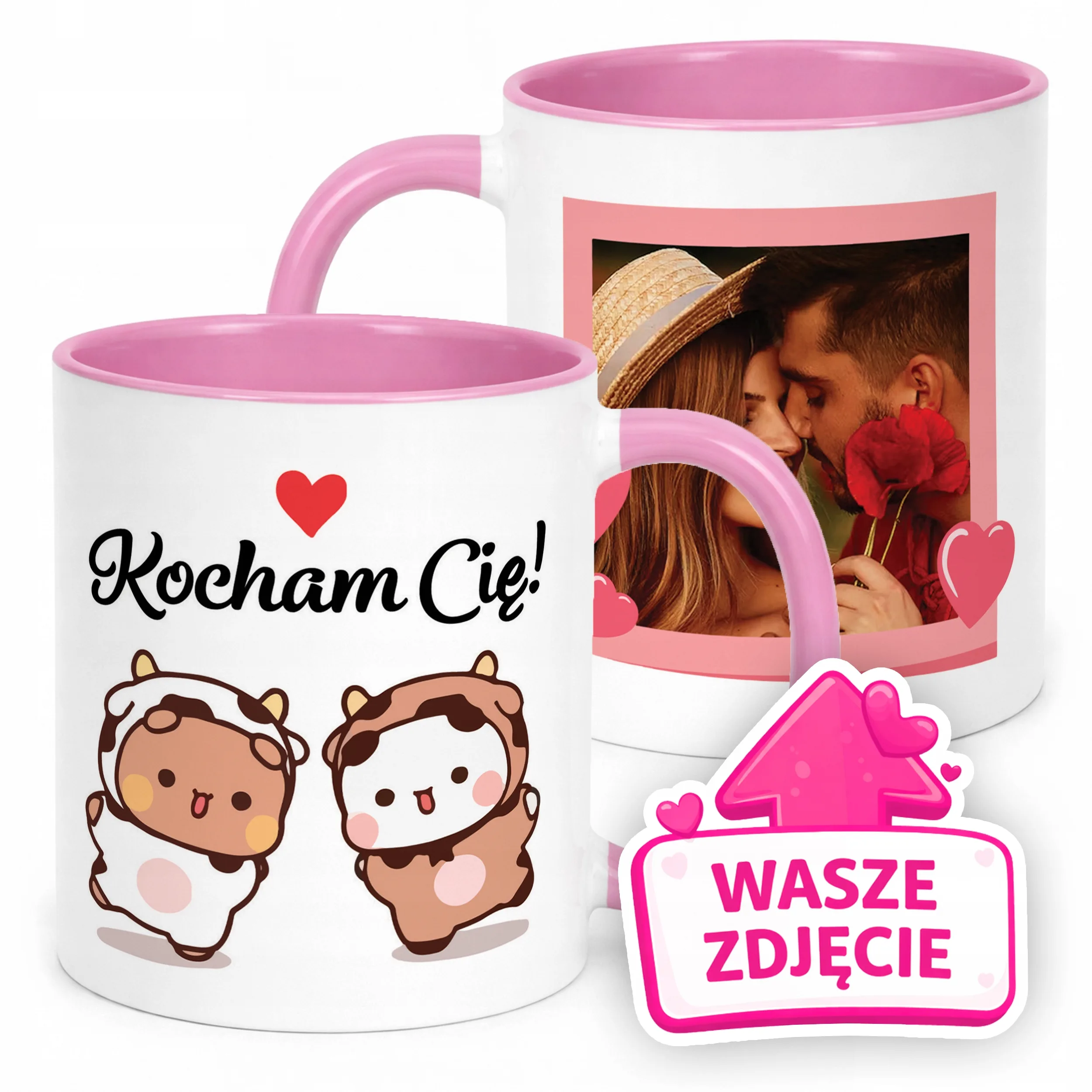 Kubek Różowy Z Własnym Zdjęciem Serce Walentynki Prezent Upominek