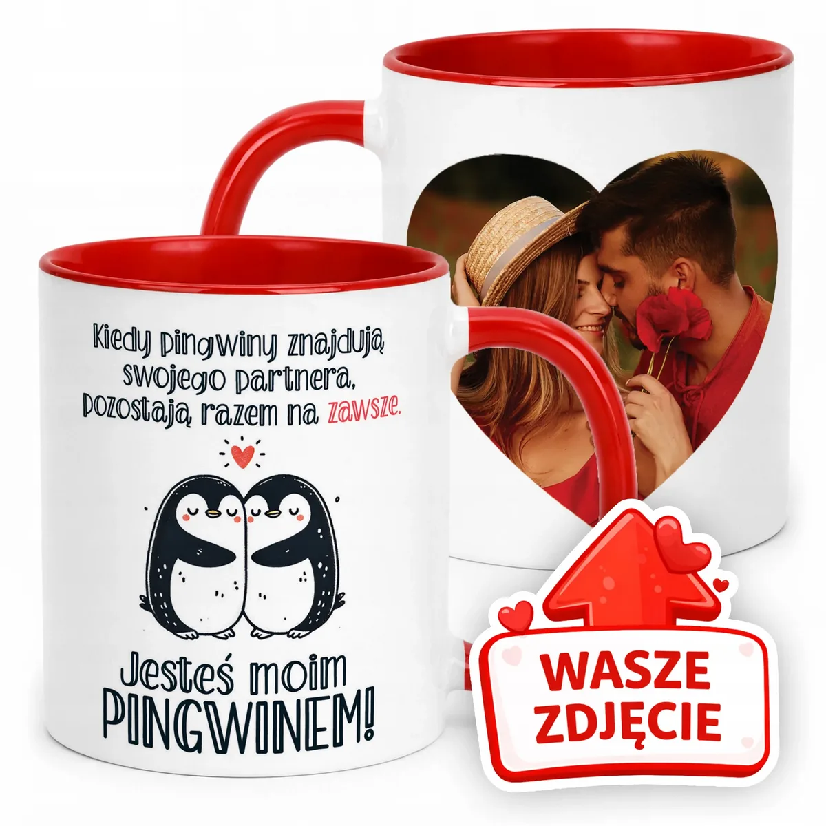 Kubek Czerwony Z Własnym Zdjęciem Serce Walentynki Prezent Upominek