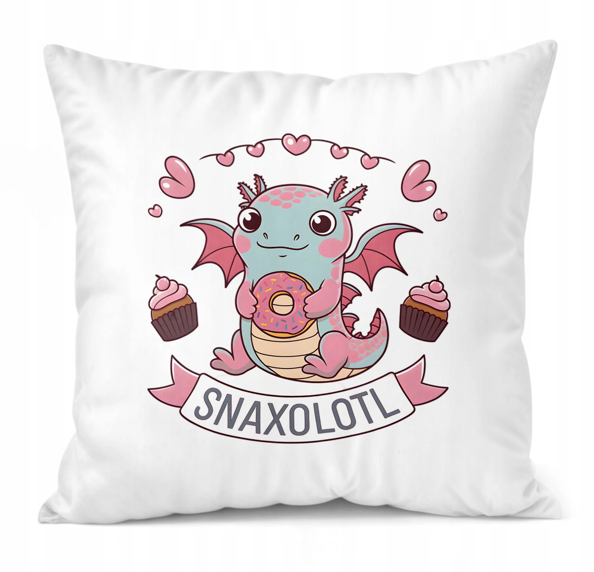 Jasiek biały z grafiką 40×40 Aksolotl Axolotl Różowy Zwierzak Trend Viral