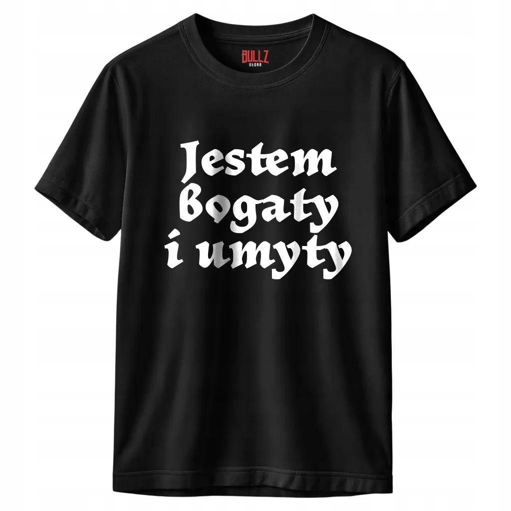 Koszulka czarna męska 1670 Jestem Bogaty i Umyty