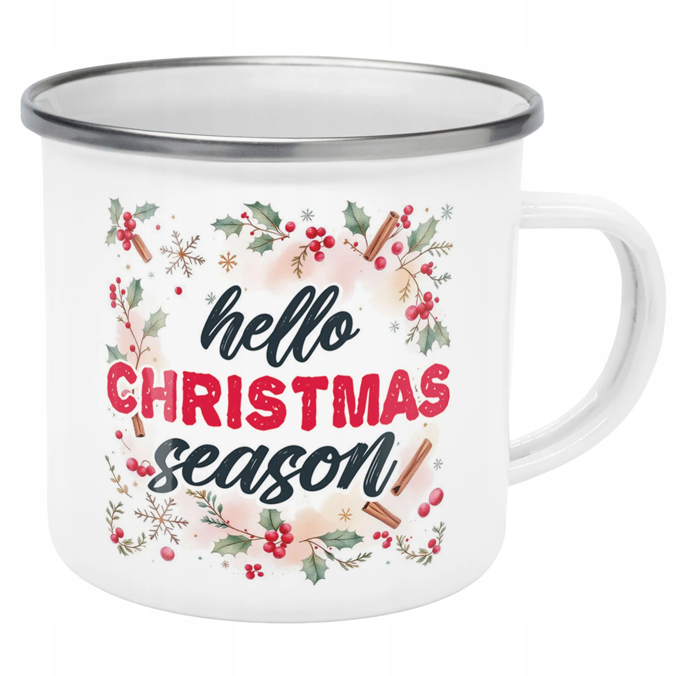 Emaliowany Kubek Garnuszek Świąteczny Hello Christmas Boże Narodzenie