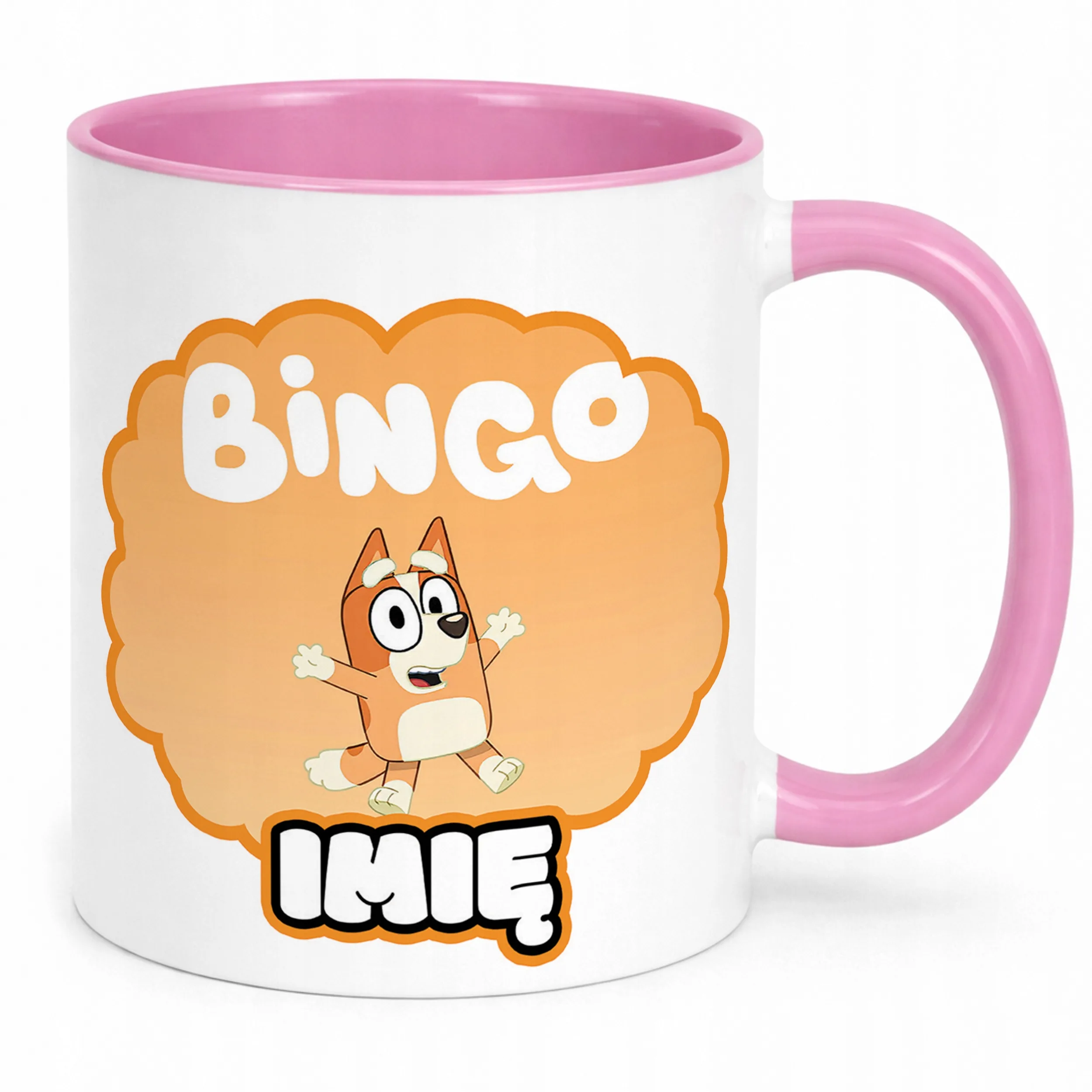 Kubek Różowy Personalizowany Bluey Bingo Dla Fana Dla Dzieci Prezent