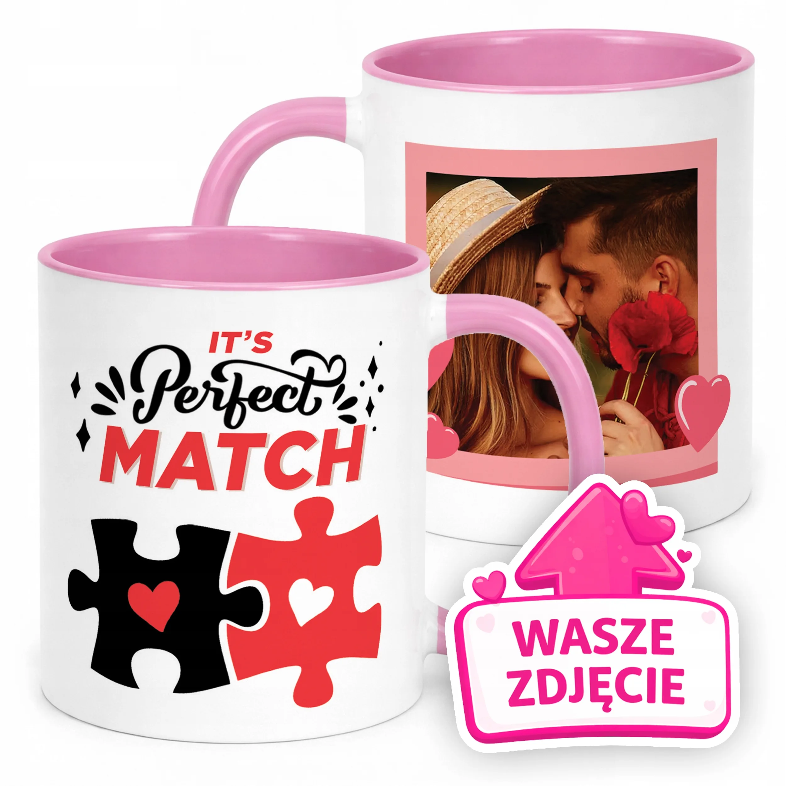 Kubek Różowy Z Własnym Zdjęciem Serce Walentynki Prezent Upominek