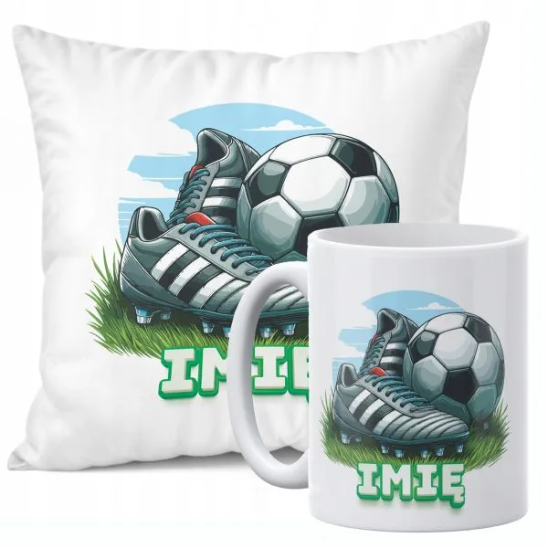 Zestaw Personalizowany Kubek + Poduszka 38x38 cm Piłka Nożna Dla Piłkarza