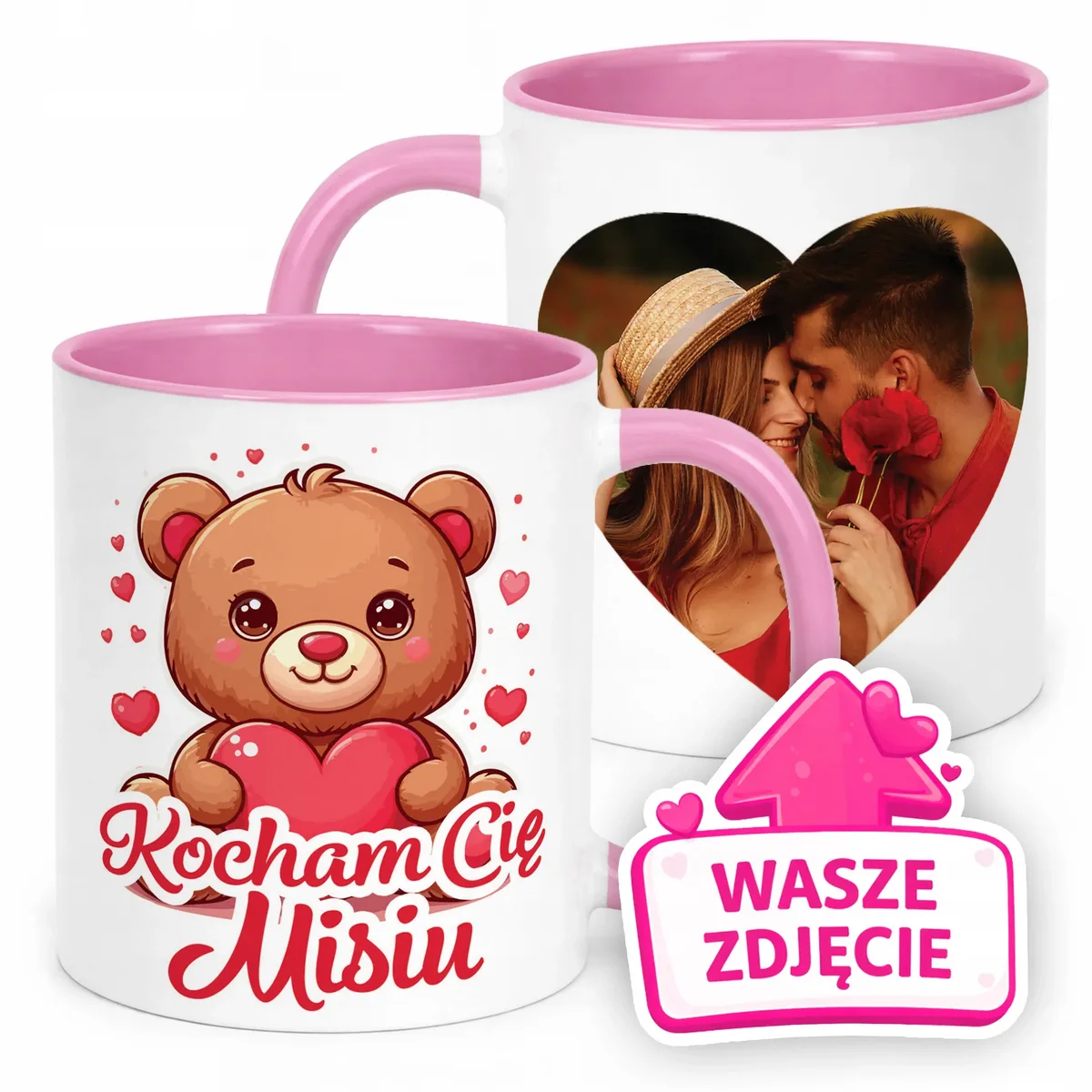 Kubek Różowy Z Własnym Zdjęciem Serce Walentynki Prezent Upominek