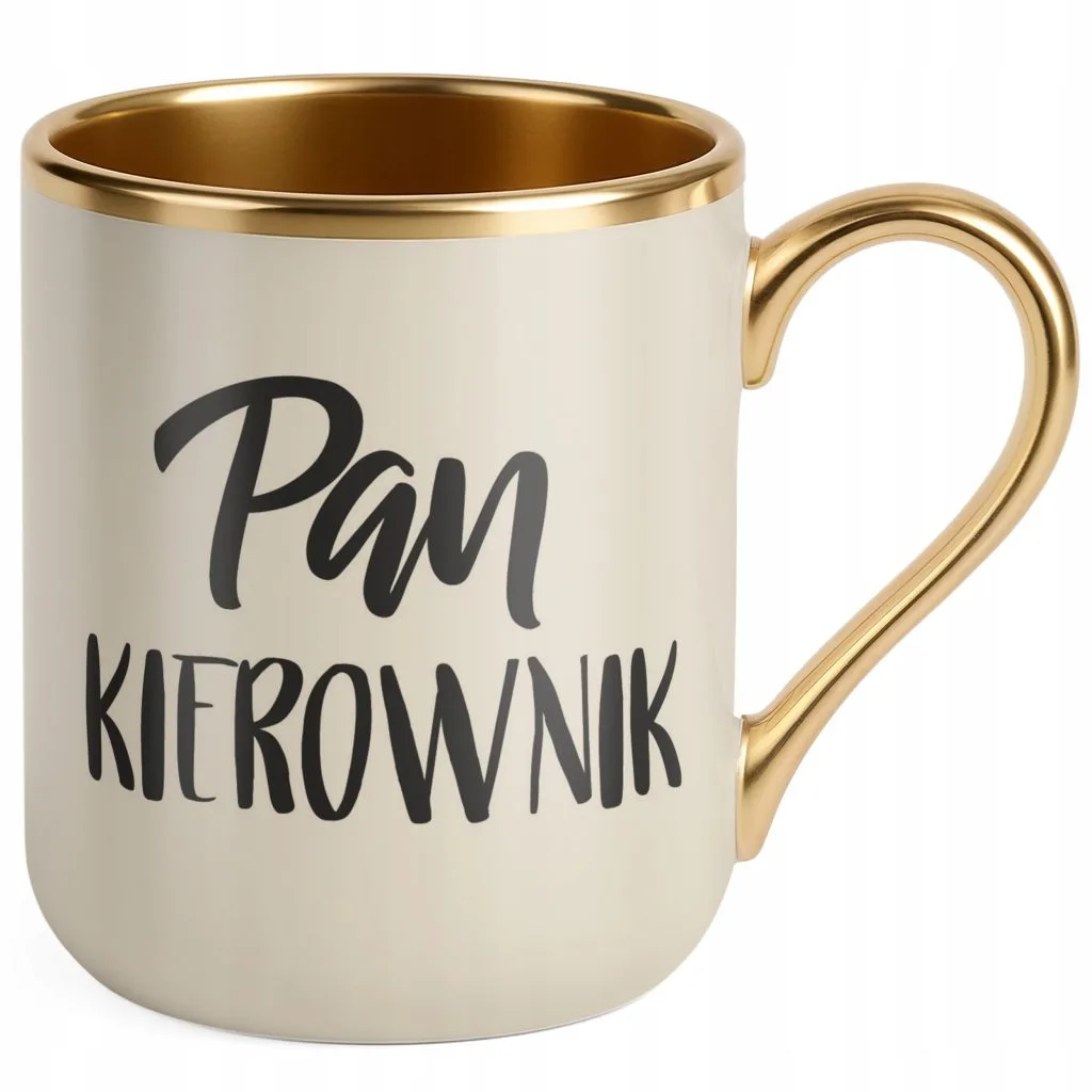 Kubek Premium Złoty Ecru Pan Kierownik Dla Mężczyzny Praca Prezent