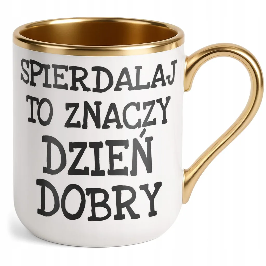 Kubek Premium Złoty Spier*** To Znaczy Dzień Dobry Zabawny Prezent