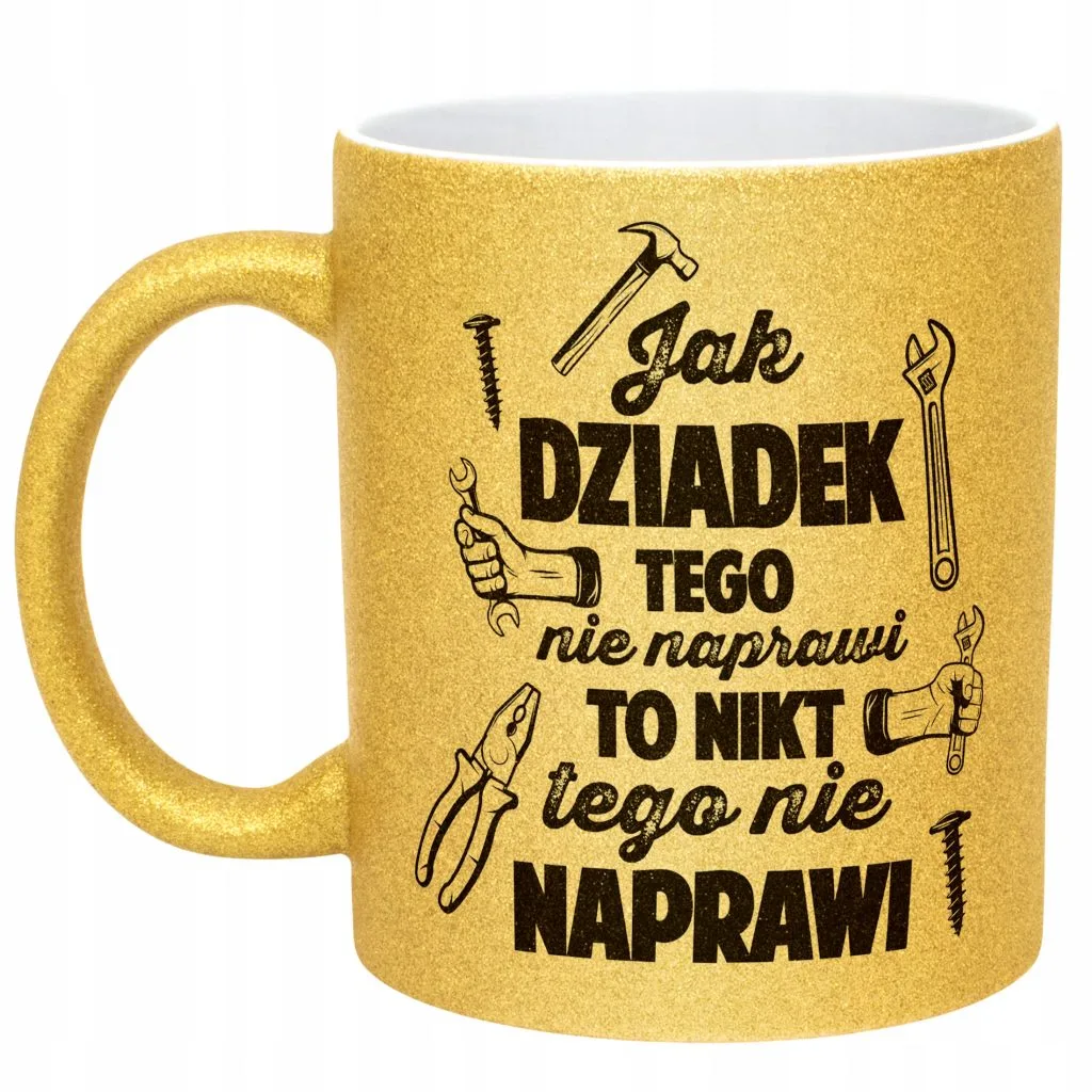 Złoty kubek brokatowy Dzień Dziadka Dla Dziadka Prezent Upominek
