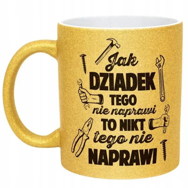 Złoty kubek brokatowy Dzień Dziadka Dla Dziadka Prezent Upominek