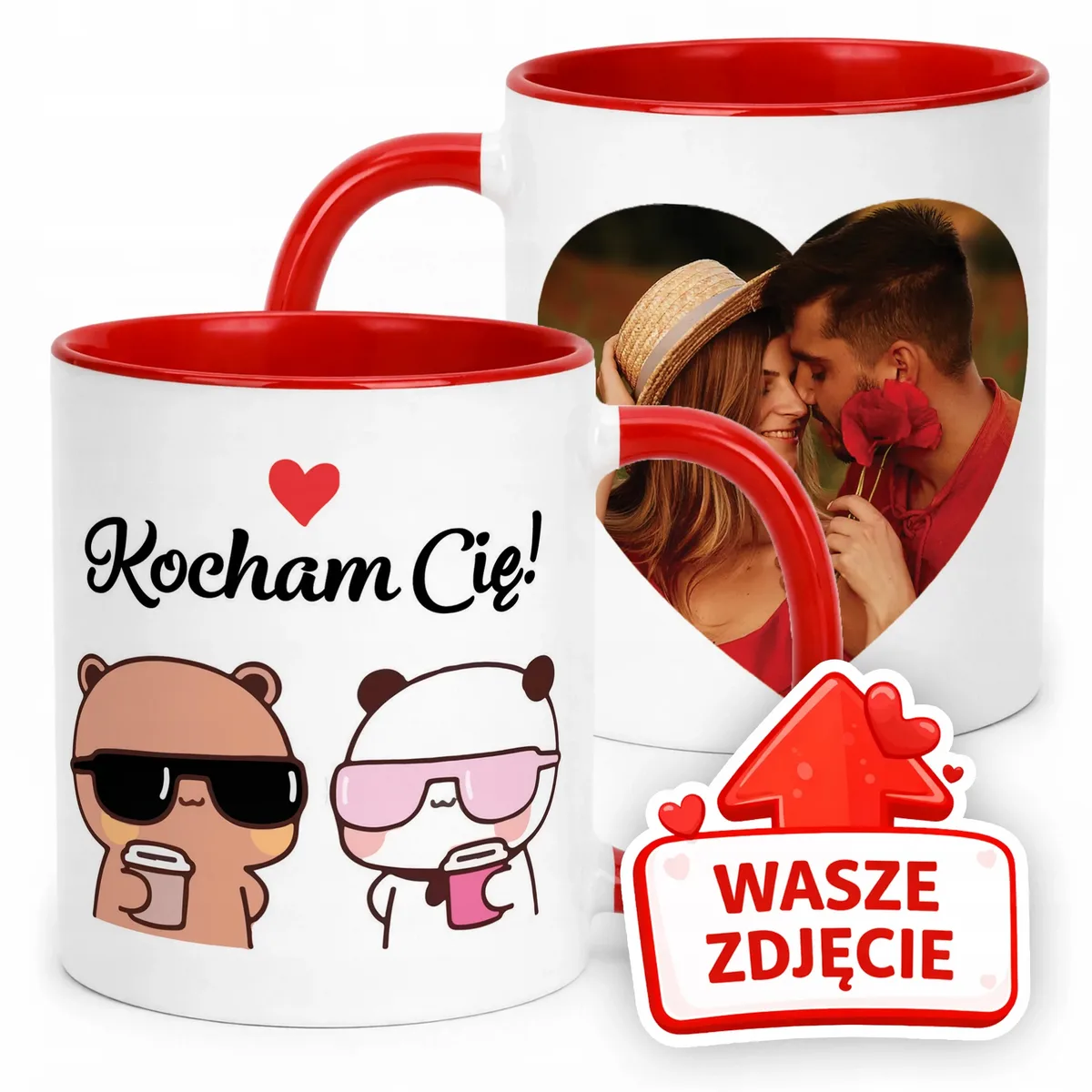 Kubek Czerwony Z Własnym Zdjęciem Serce Walentynki Prezent Upominek