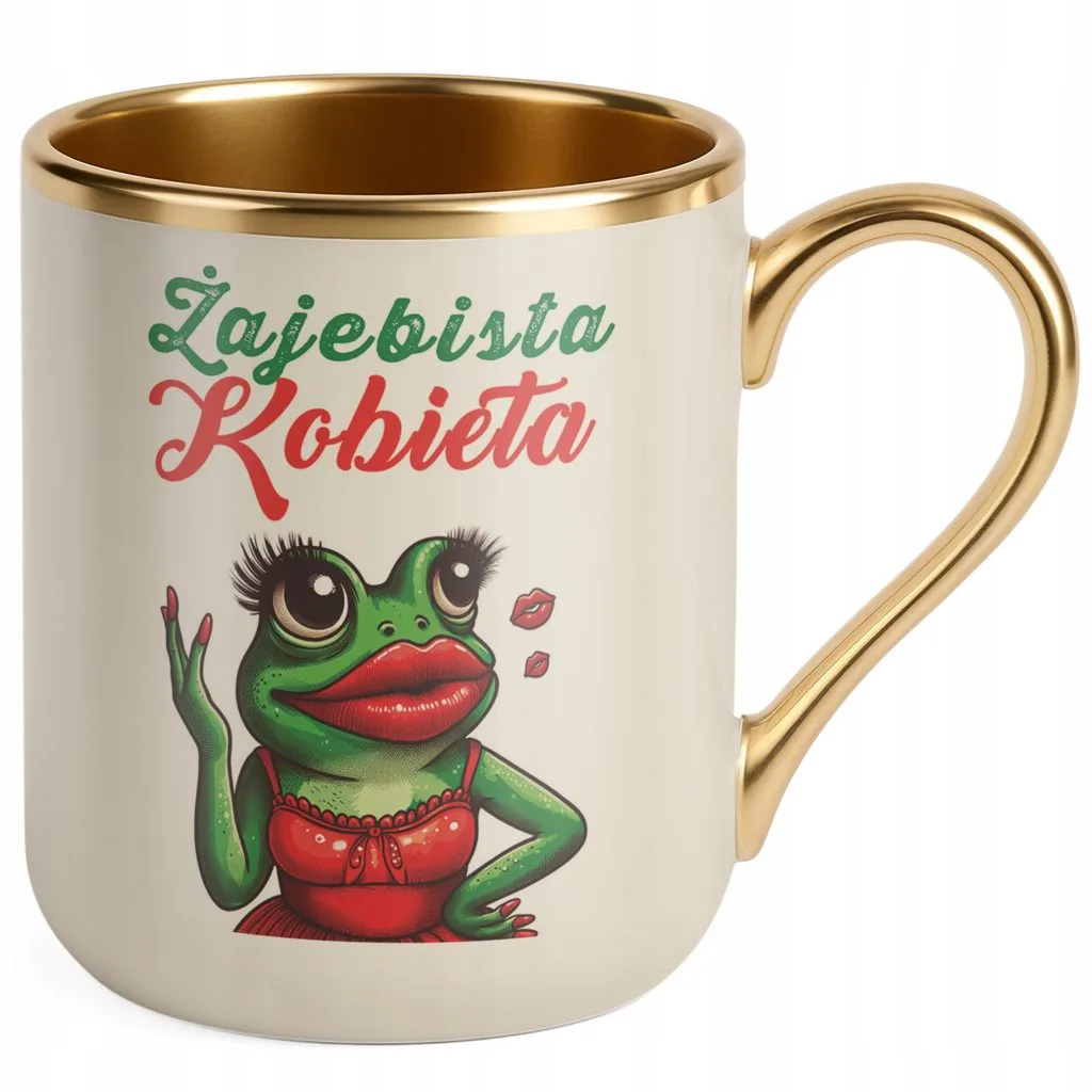 Kubek Premium Złoty Ecru Żajebista Kobieta Z okazji Dnia Kobiet Prezent
