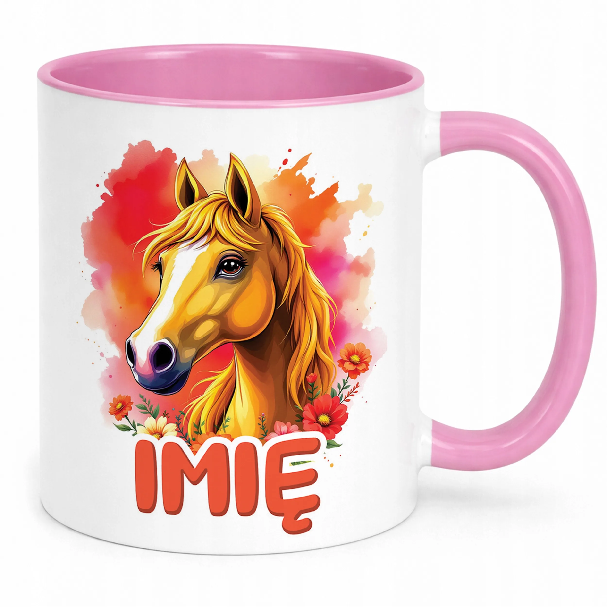 Kubek Różowy Personalizowany Z Koniem Koń Słodki Dla Dzieci