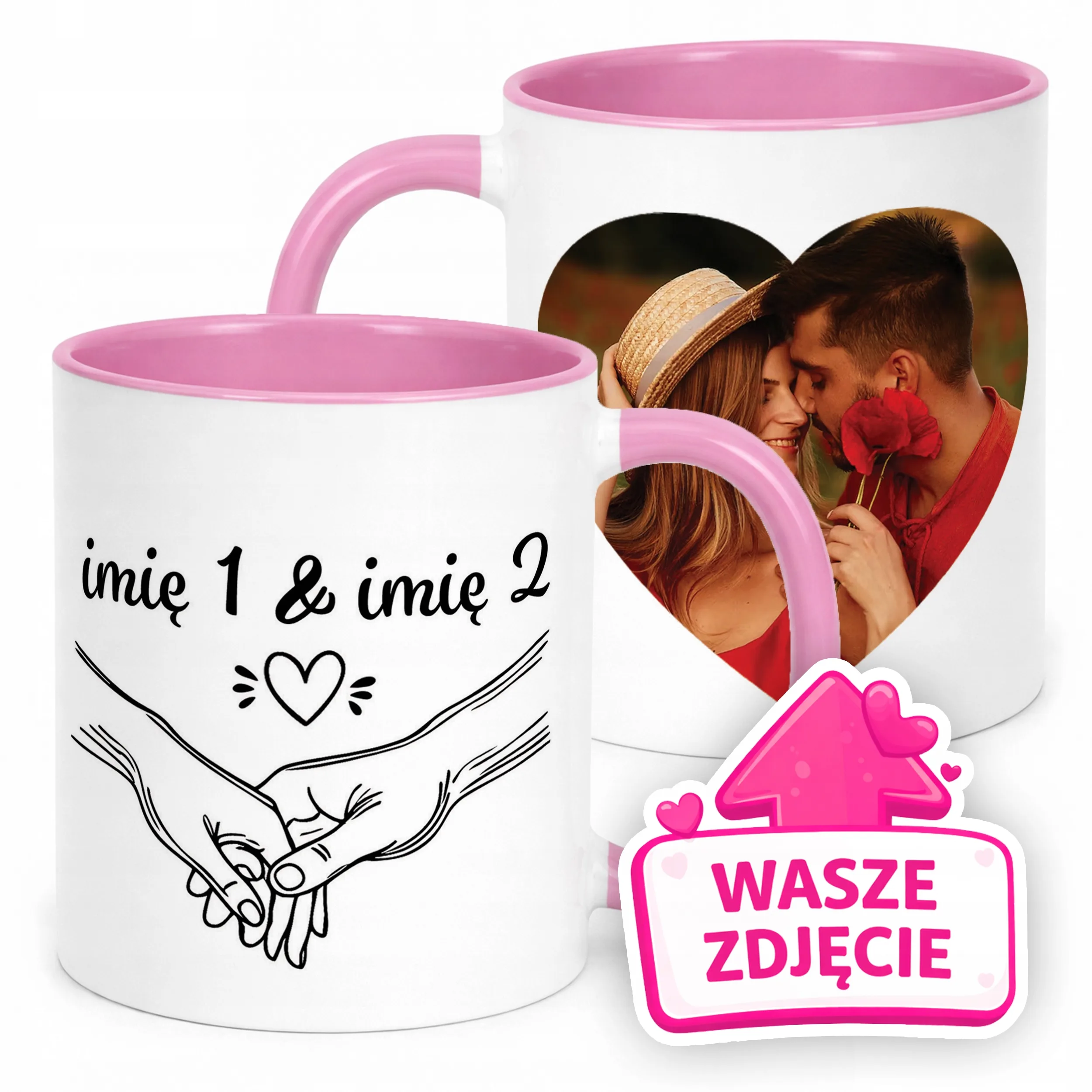 Kubek Różowy Z Własnym Zdjęciem Imionami Serce Walentynki Prezent