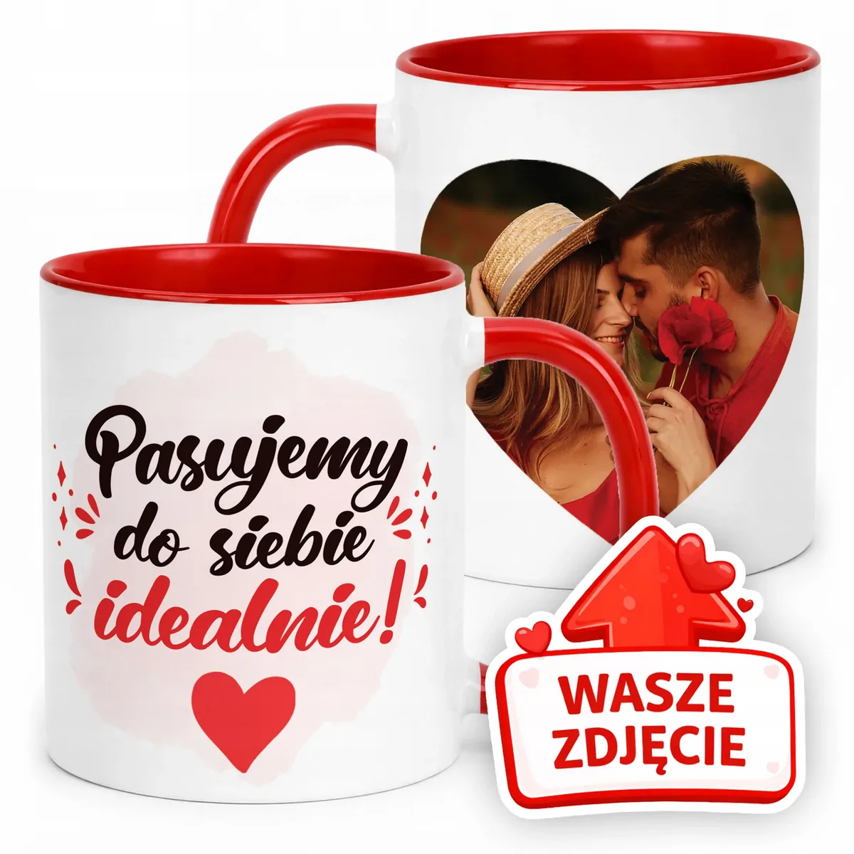 Kubek Czerwony Z Własnym Zdjęciem Serce Walentynki Prezent Upominek