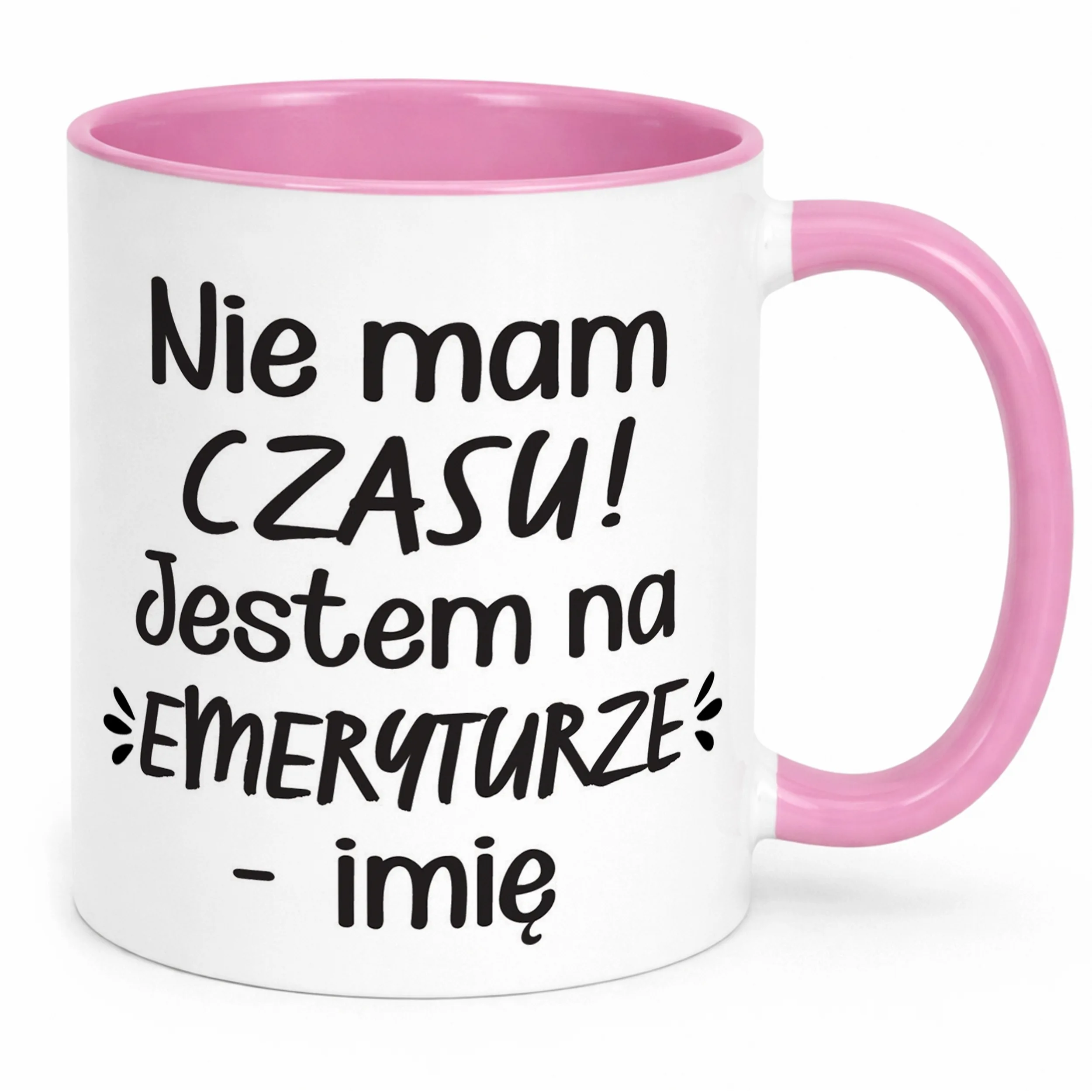 Kubek Różowy Personalizowany z okazji Emerytury Dla Emeryta Emerytki