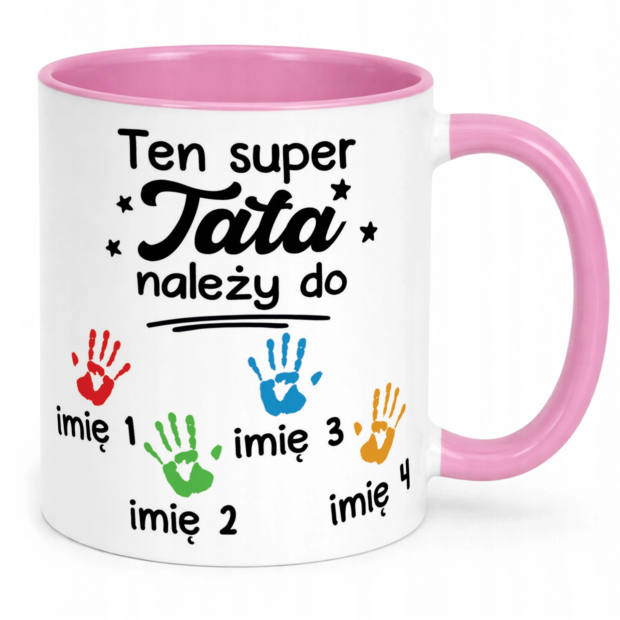 Kubek Różowy Personalizowany Dzień Ojca Tata Należy Do 4 Dzieci