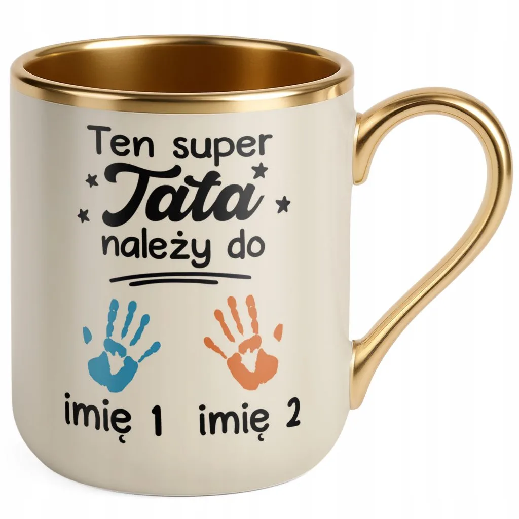 Kubek Premium Złoty Ecru Personalizowany Dzień Ojca Należy Do 2 Dzieci