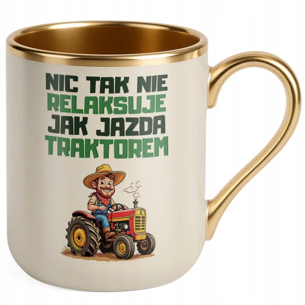 Kubek Premium Złoty Ecru Rolnik Dla Rolnika Traktor Zabawny Prezent