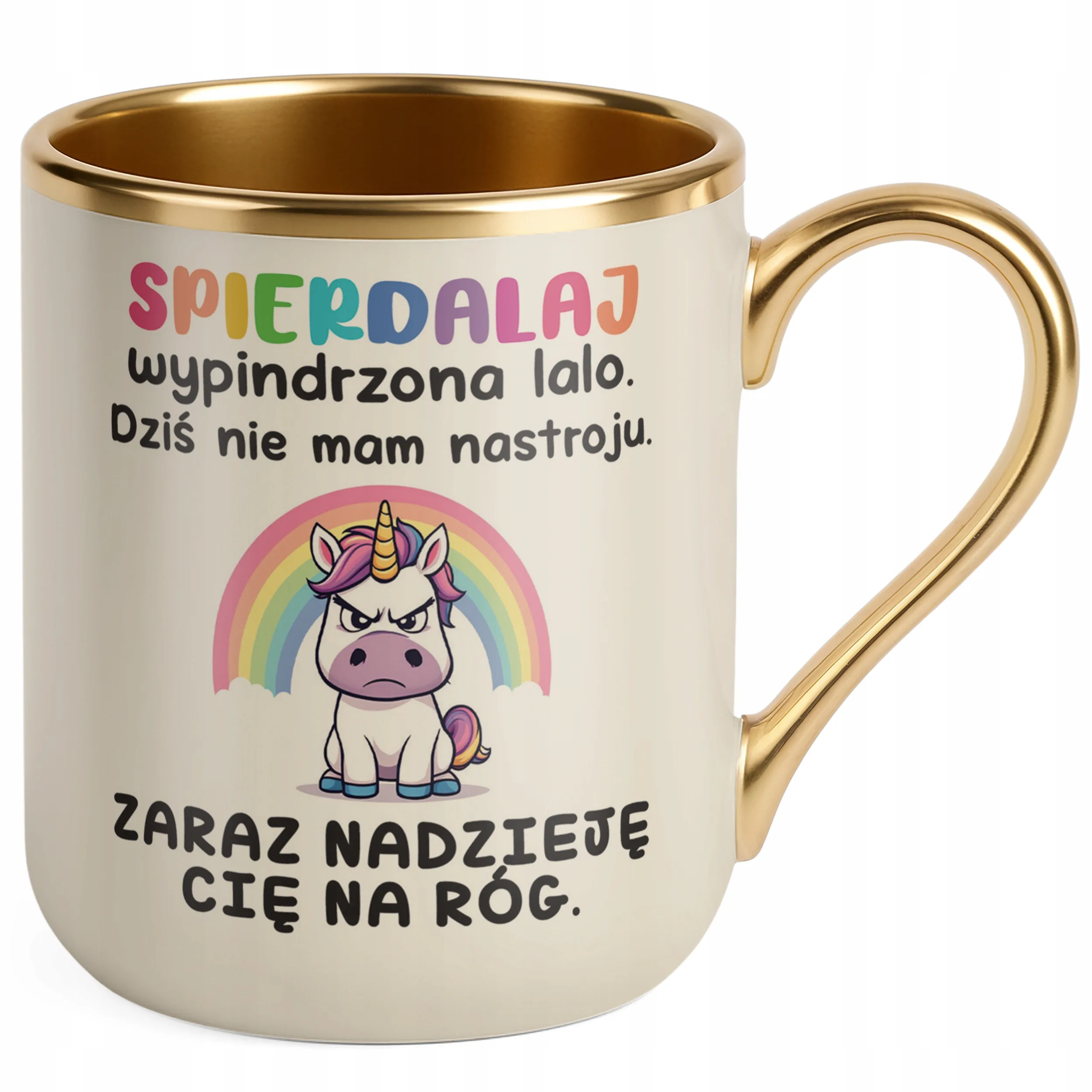 Kubek Premium Złoty Ecru Spie***laj Wypindrzona Lalo Śmieszny Zabawny
