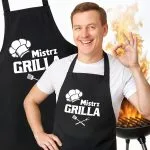 Bawełniany Czarny Fartuch Kuchenny Mistrz Grilla Fartuszek Z Nadrukiem