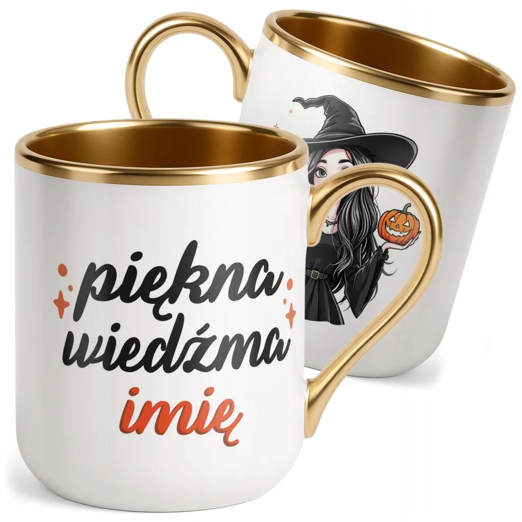 Kubek Premium Złoty Personalizowany Jesienny Piękna Wiedźma