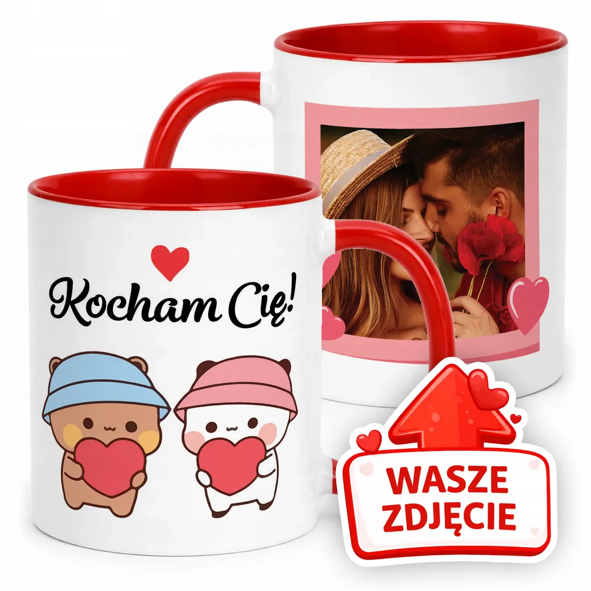 Kubek Czerwony Z Własnym Zdjęciem Serce Walentynki Prezent Upominek