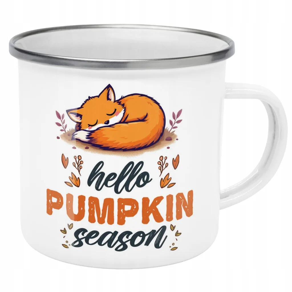 Emaliowany Kubek Garnuszek Jesienny Jesień Hello Pumpkin Dynia Prezent