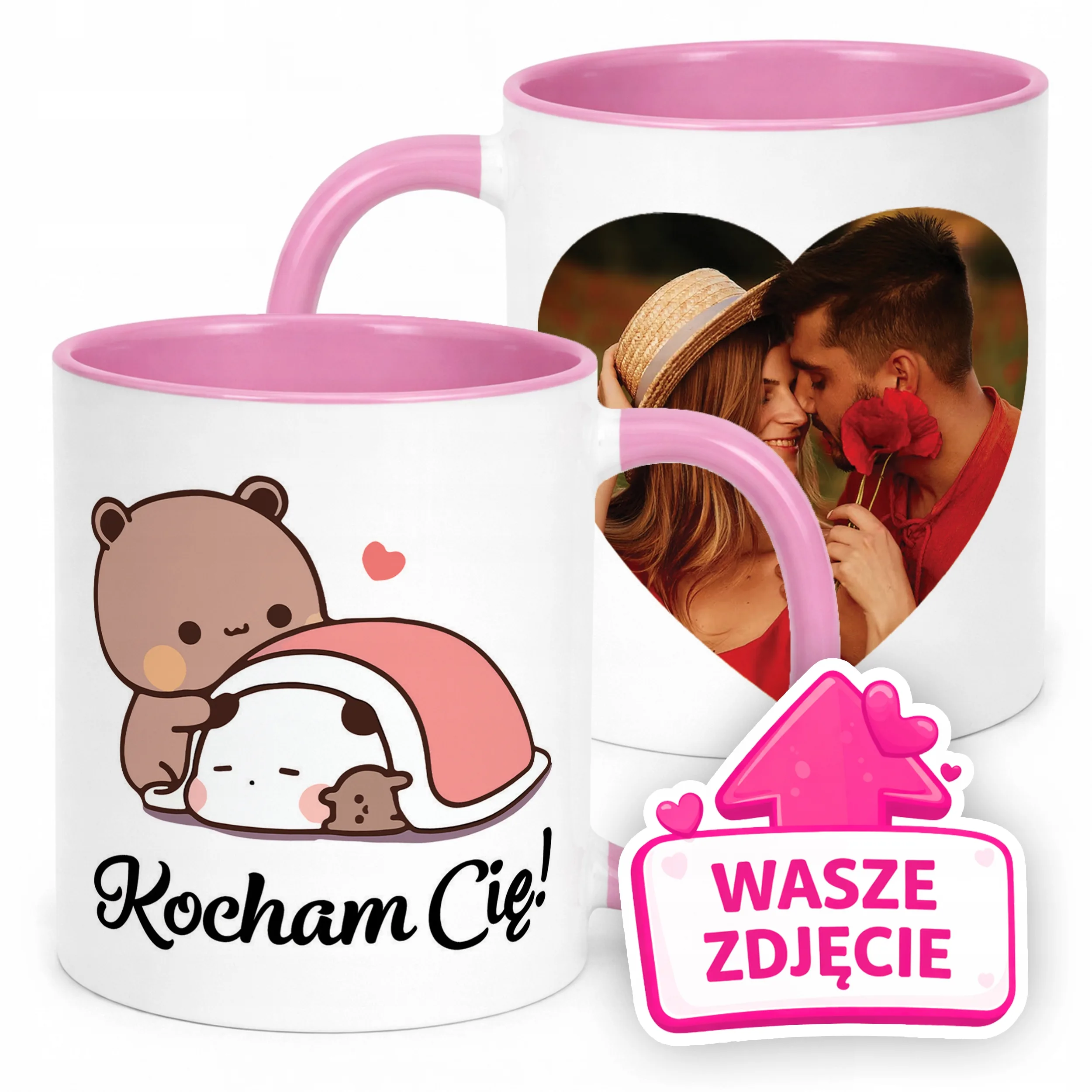 Kubek Różowy Z Własnym Zdjęciem Serce Walentynki Prezent Upominek