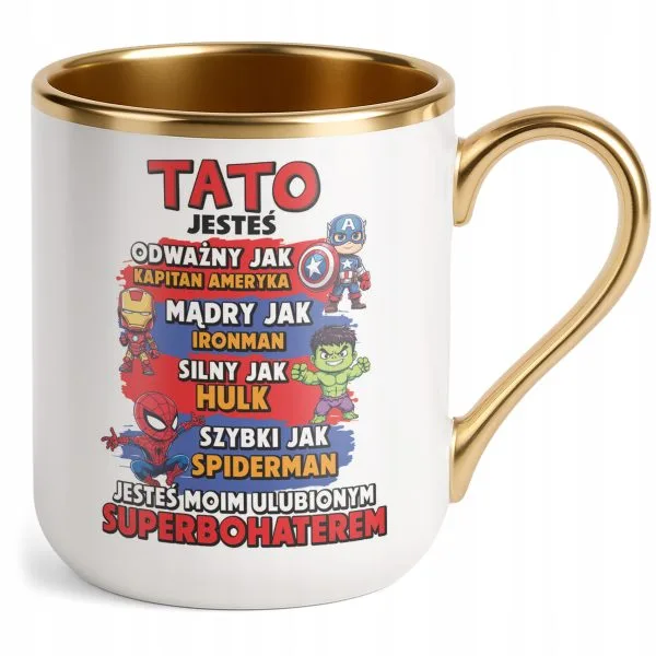 Kubek Premium Złoty Dzień Ojca Dla Taty Tata Superbohater Prezent